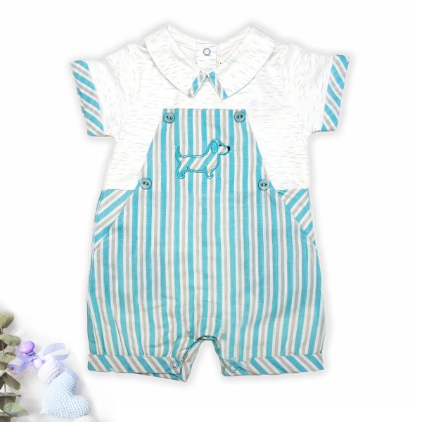 Boys' Best Friend Blue & Grey Striped Romper