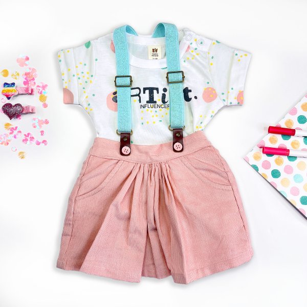 Little Artiste Top and Skirt Set with Suspenders