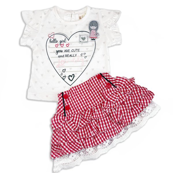 Letter From The Heart Red & White Top & Skirt Set