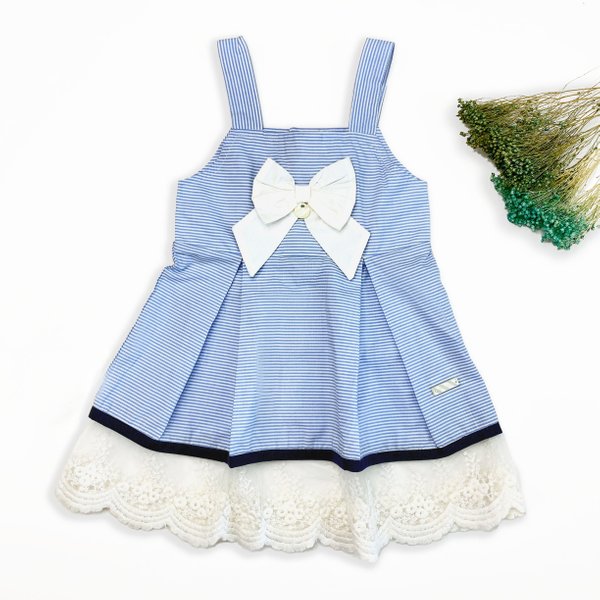 Tea party blue and white striped dress
