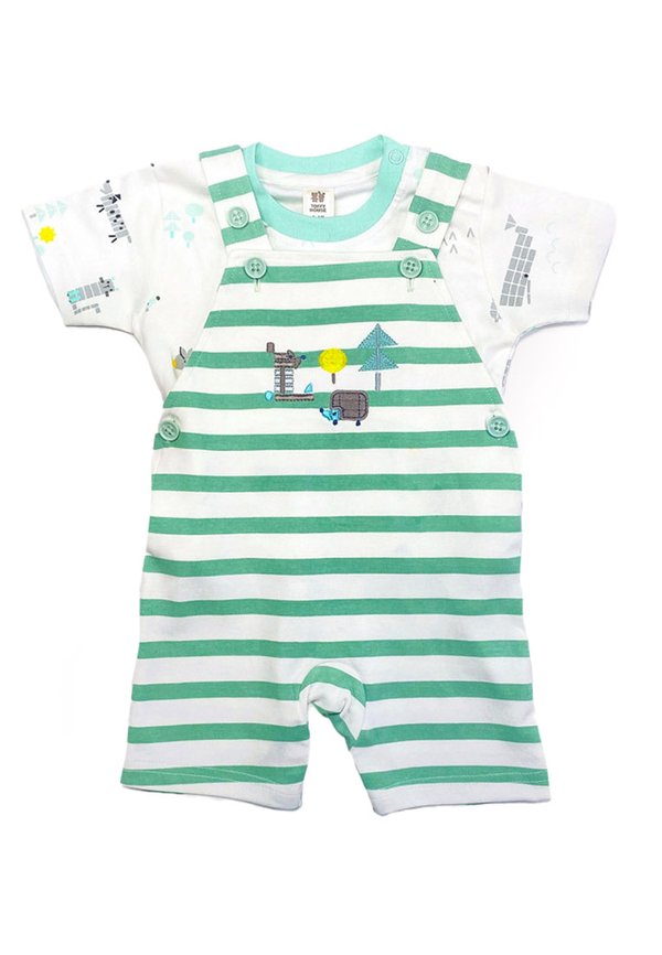 Toffyhouse green striped dungaree with t-shirt set 