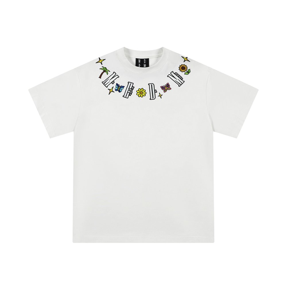 MEDM Butterfly Necklace Emb Tee - White