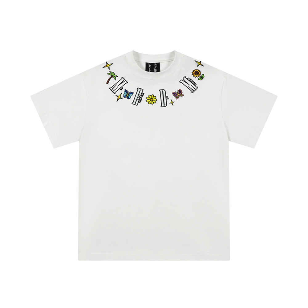 MEDM Butterfly Necklace Emb Tee - White