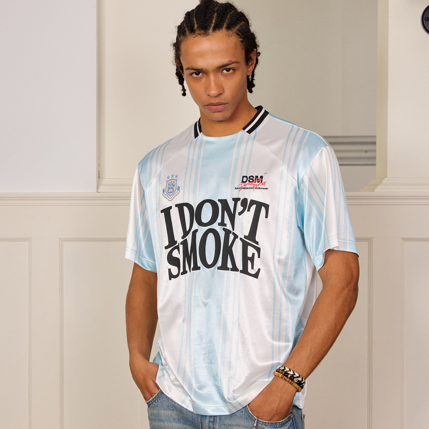 Donsmoke Stripe Football Tee - Blue