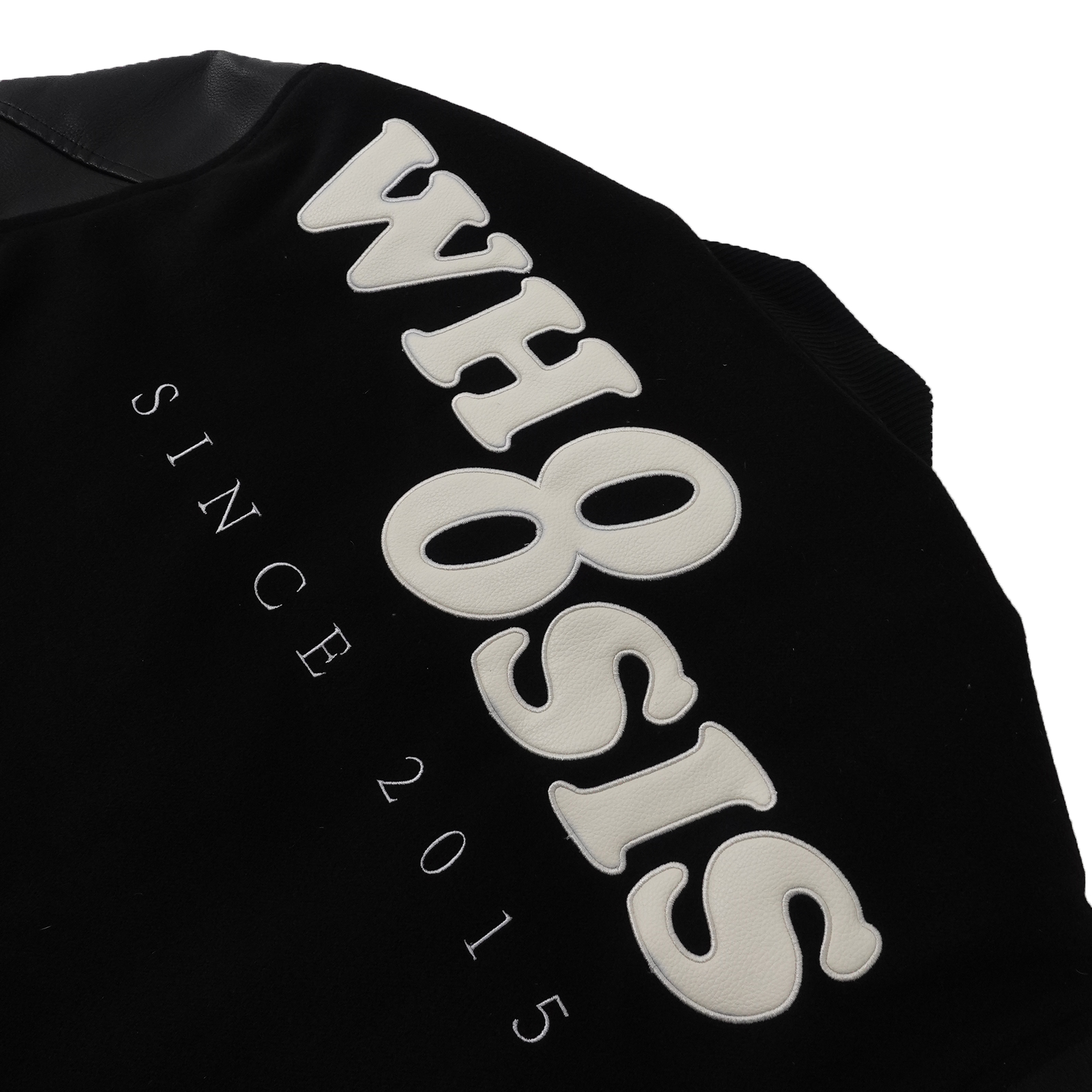 Whoosis Leather Embroidered Baseball Jacket