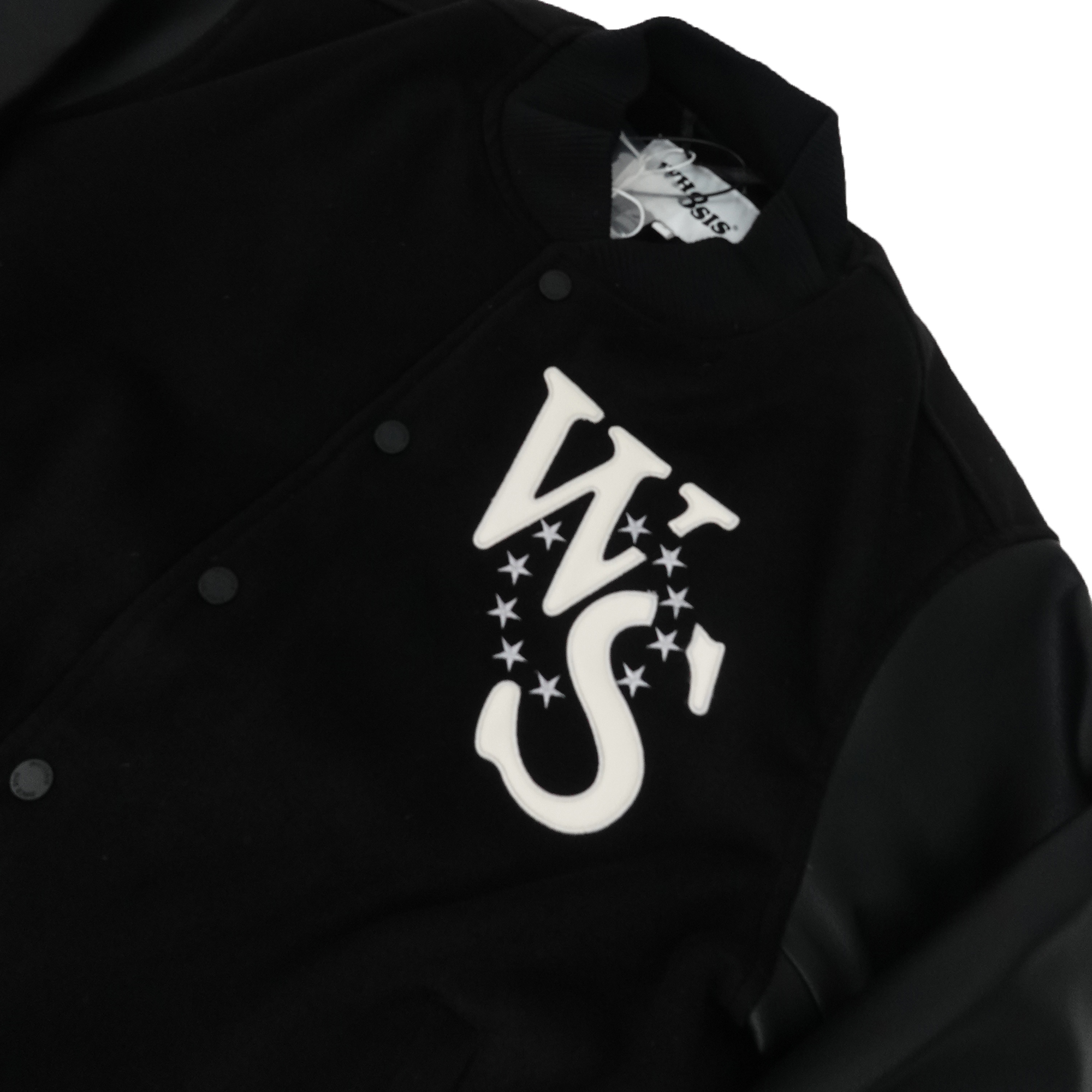 Whoosis Leather Embroidered Baseball Jacket