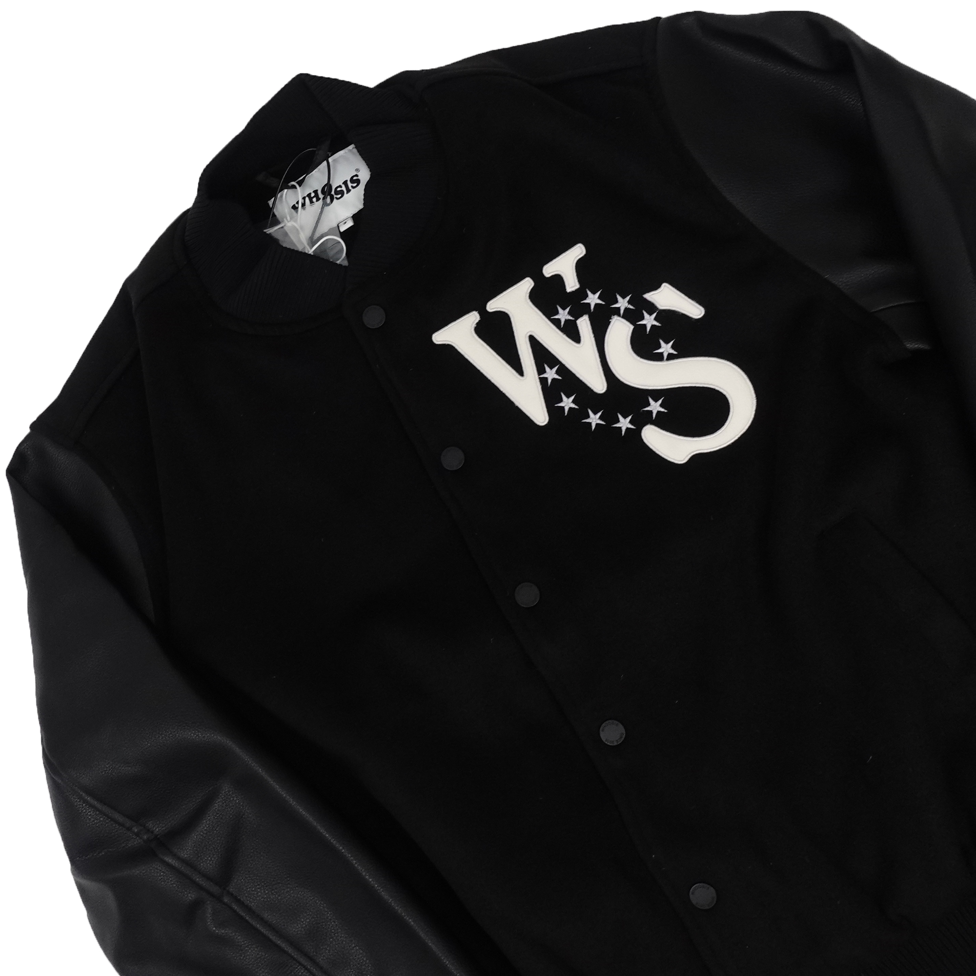 Whoosis Leather Embroidered Baseball Jacket
