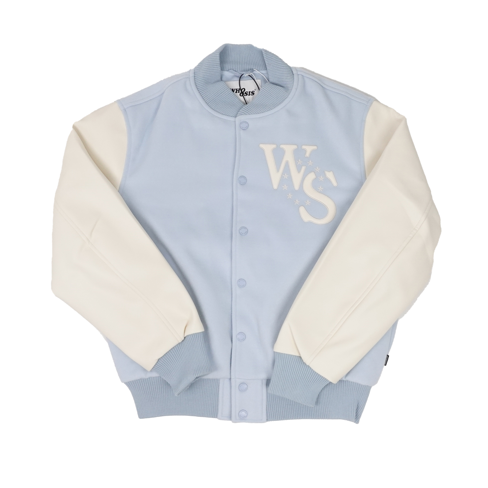 Whoosis Leather Embroidered Baseball Jacket