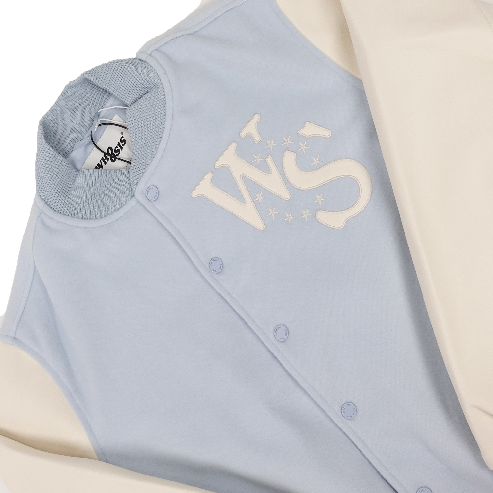 Whoosis Leather Embroidered Baseball Jacket